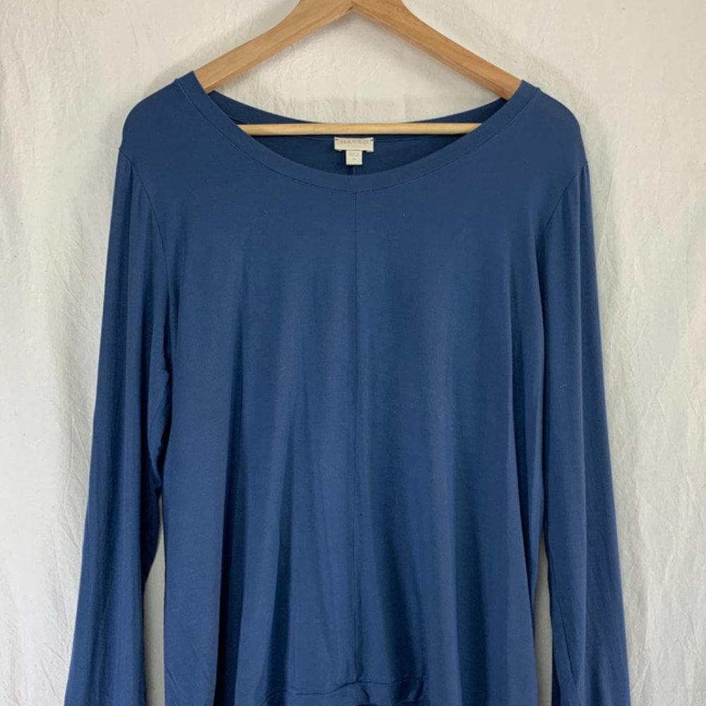 Hanro Knits Wide-Neck Long Sleeve Sleep Top in Blue